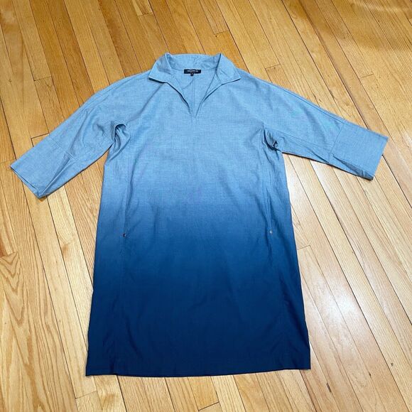 LAFAYETTE 148 New York Nicole Chambray Ombre Dress Size M Lagenlook Relaxed Fit - Picture 3 of 15